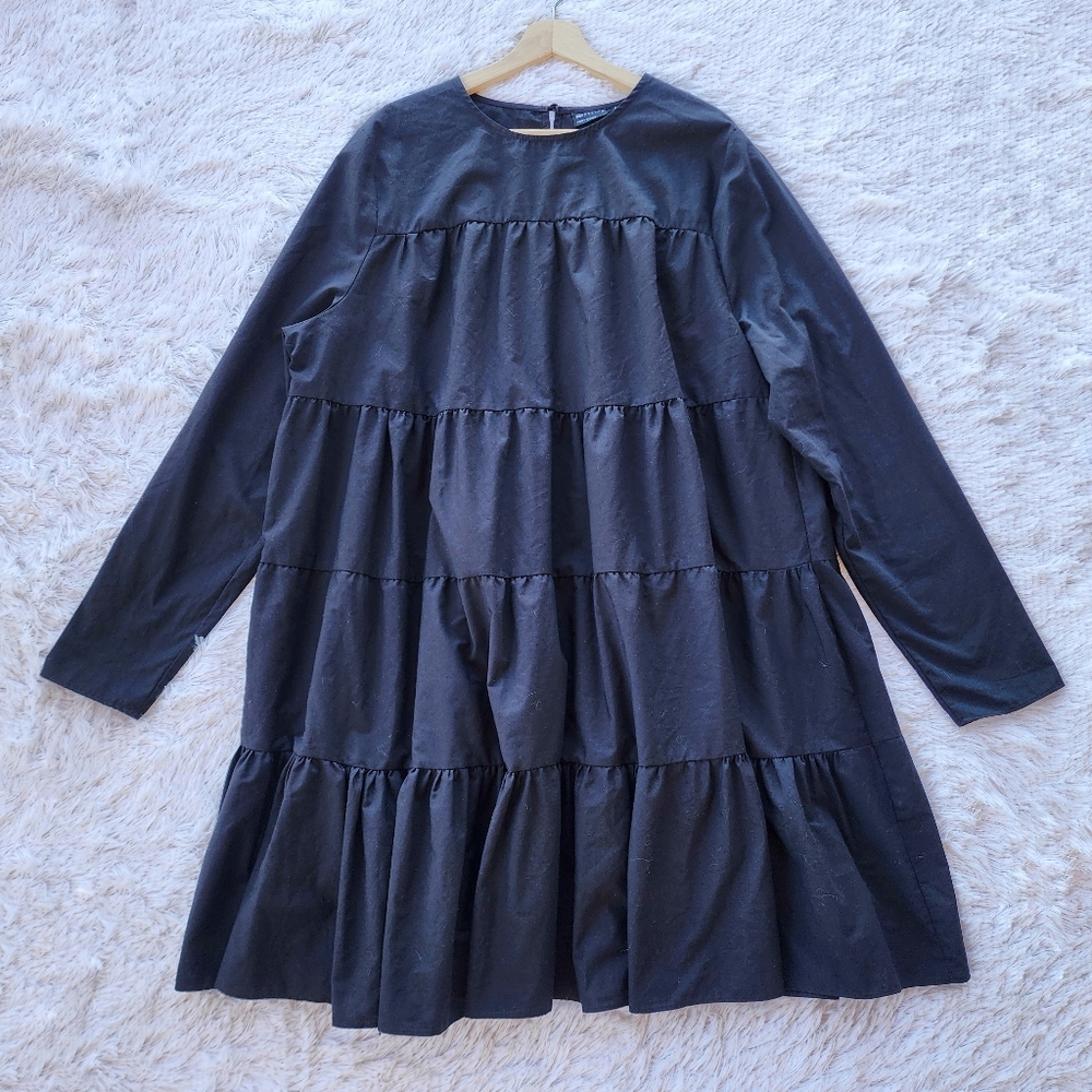 Asos‎ Design Black Cotton Tiered Babydoll Dress